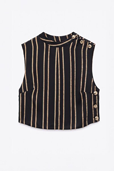 BSL Saten Çizgili Crop Top