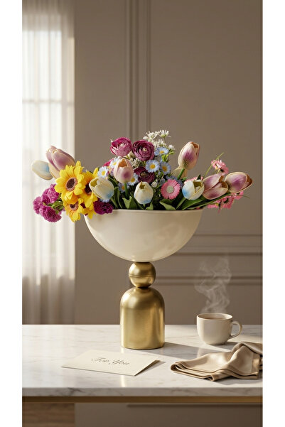 Decodelight Eskitme Dekoratif Metal Ayak ve Toplu 25cm Açık Krem Salon Düğün ...
