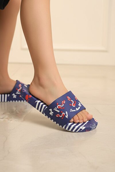 enoch Children's Comfortable Daily Slippers with Anchor Figure and Marine Pat...