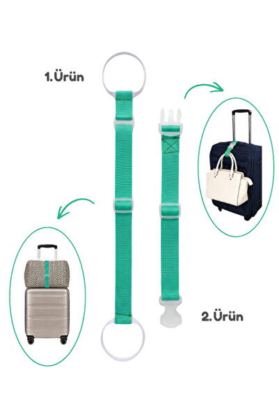 Temel Luggage Top Bag Fixing Belt and Bag Hanging Strap Set Turquoise Color