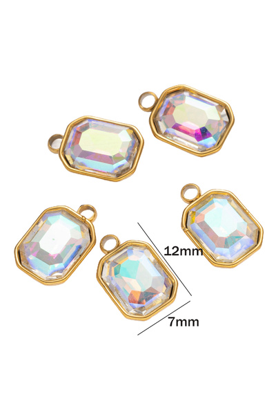Choice1 AB color 5pcs Stainless Steel Rectangle Pendants Crystal Beads Charms...