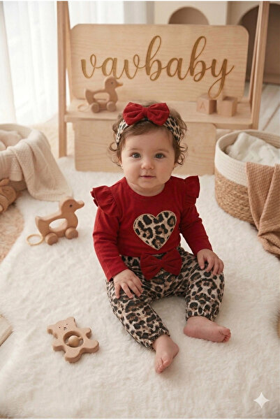 VaVbaby Kız Bebek Leopar Desenli ÇıtÇıt Zıbın Model Kalp Figürlü Bandanalı 3’...