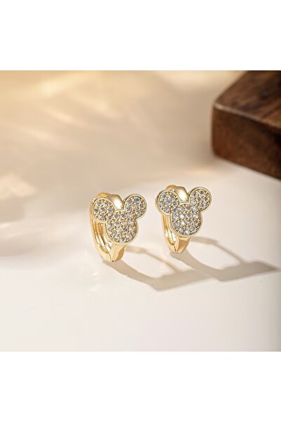 Choice Gold-color Gold Plated Mickey Mouse Hoop Earrings Paved CZ Cute Cartoo...