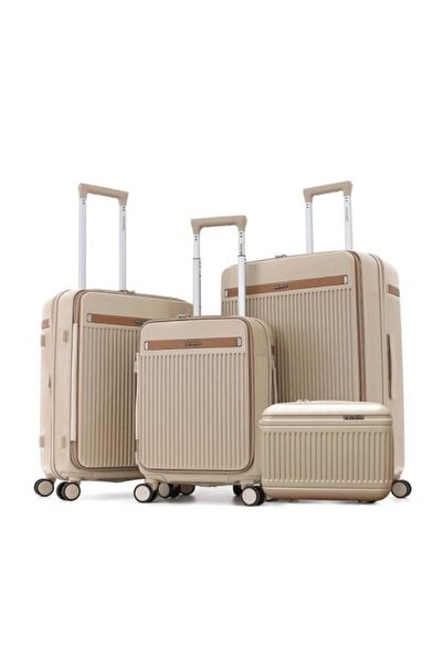 Akyat Travel luggage set 4 pieces fiber - beige with camel line