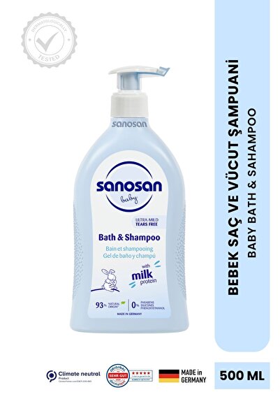 Sanosan Bebek Şampuanı ve Duş Jeli 500 ml - Doğal Süt Proteinli Göz Yakmayan ...
