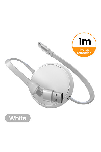Choice3 كابل USB C أبيض 2 في 1 للشحن السريع بقدرة 66 واط/240 واط، قابل للسحب،...