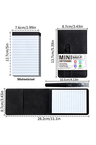 Choice4 A7 Black Notepad Set A7 Leather Cover Horizontal Line Planner Pocket-...