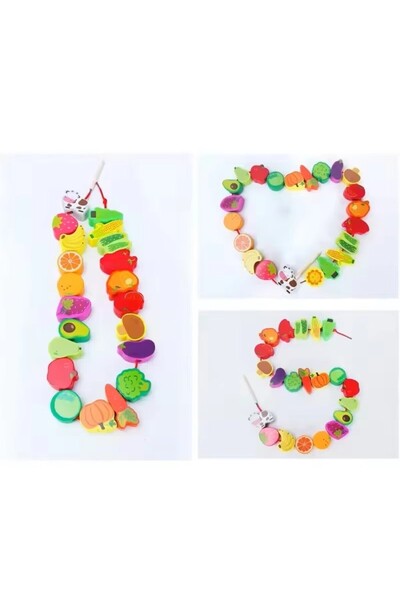 Choice 21PCS random Monterssori Baby DIY Wooden Toys Cartoon Fruit Animal Str...