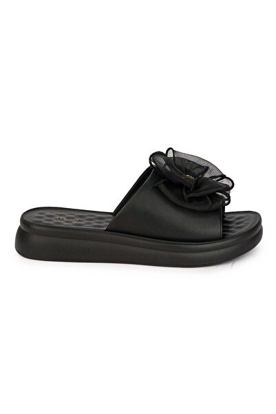 Trenddo Shoes Women's Slipper made of black genuine Leather 18239