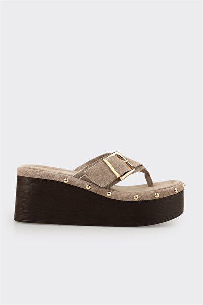Elle Shoes Vizon Deri Kadın Terlik