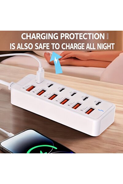 Choice شاحن USB سريع 12 في 1 بقوة 66 واط، 6 منافذ USB، 6 منافذ Type C، محول م...