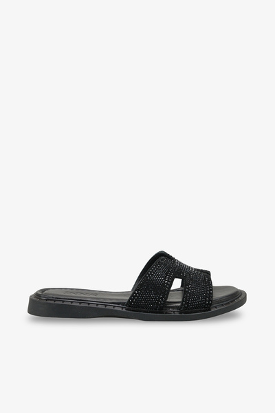 İNNABUTİKK Camila Women's Genuine Leather Stone Slippers - Black