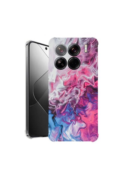 bestcase Калъф за Xiaomi 15 Pro, Удароустойчив 1.5ММ, Мраморен розов и син, З...