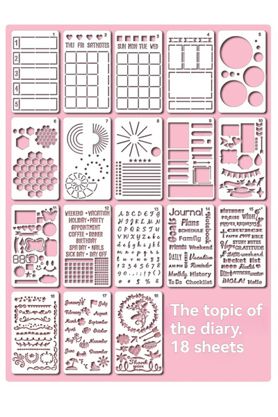 Choice 18 pcs 18 Pcs Journaling Stencil Set Template Geometry Shape Letter St...