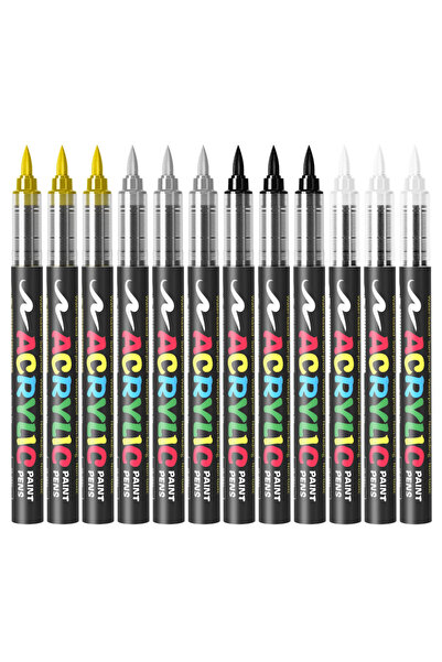 Choice 12 12 PCS (Gold Silver Black White) Direct Liquid Acrylic Paint Marker...