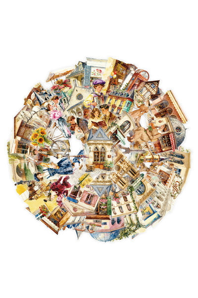 Choice 50Pcs 50 European-Style Artistic Street Scene Watercolor Architectural...