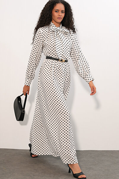 Bigdart Women's Belted Polka Dot Hijab Dress 2613 - White