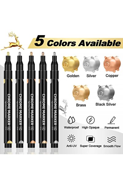choice2 5 colors full set 5 colors Mirror Chrome Marker Paint Marker, DIY Sil...