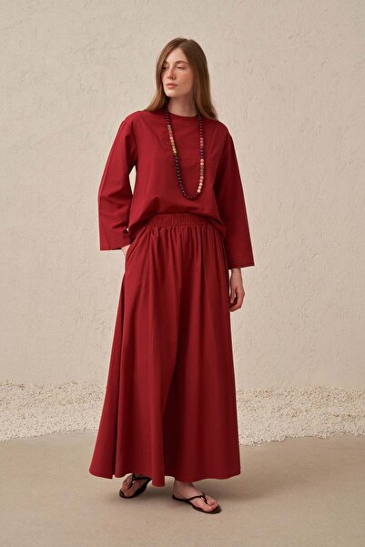 ALLDAY Fustă din poplin burgundy