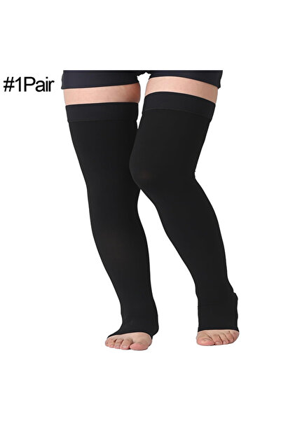 Choice9 XXL black 1Pair Thigh High Compression Stockings for Women,Open Toe, ...