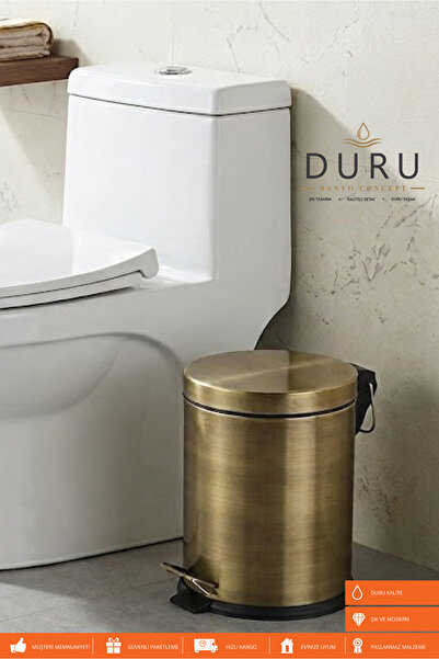 DURUBANYOCONCEPT 5 LT PEDALLI PASLANMAZ ÇELİK BANYO TUVALET ÇÖP KOVASI ANTİK ...