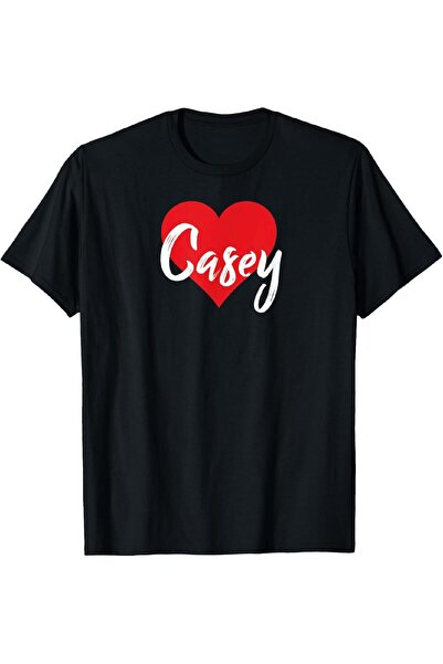 Blueno YO تي شيرت رجالي بتصميم "I Love Casey" - خلفية سوداء مع تصميم على شكل قلب
