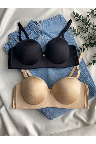 Gold Night Women's Black and Tan Premium Quality Supported C Cup Soft Gatheri...
