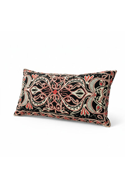 Tohfa Luxe Noor Appliqué Silk Velvet Cushion – 30x60 cm Decorative Throw Pill...