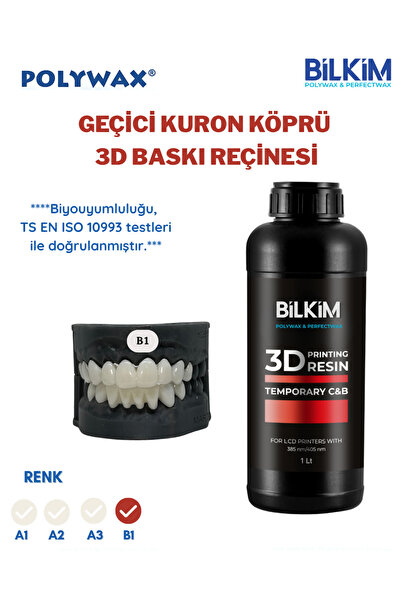 GEÇİCİ KURON KÖPRÜ UYGULAMALARI İÇİN 3D BASKI REÇİNESİ - 3D REÇİNE - 1 LT - B1
