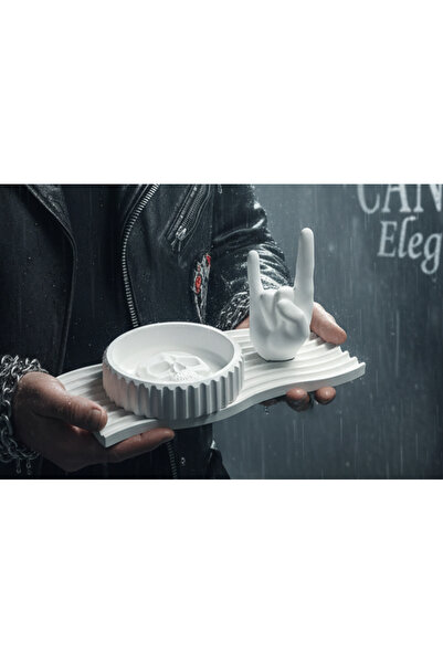 CANSEB Elegance 3'lü Kuru Kafa Küllük Dekor & El Heykeli Set