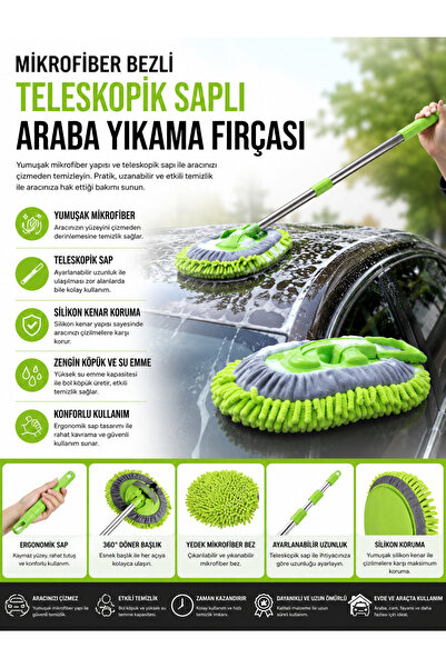 Black Gold Mikrofiber Bezli Teleskopik Saplı Oto Yıkama Fırçası Çizmez Araç T...