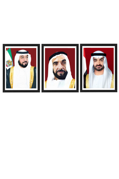 Boomah Accessories لوحة رسمية من 3 قطع لشيخ خليفة مع شيخ زايد وشيخ محمد بن زا...