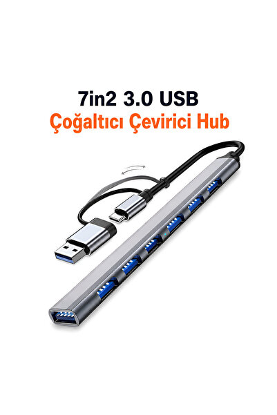 Dexmon 7 Port USB 3.0 Çoklayıcı Hub 7in2 Type-C / USB Çevirici Adaptör Hızlı ...