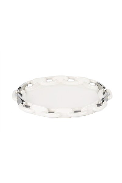 Mikasa Moor White Silver Oval Chain Serving Tray 37X27Cm