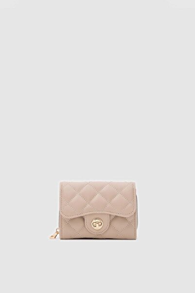 Shule Bags Coco Embroidery Detailed Zippered Women's Wallet Beige