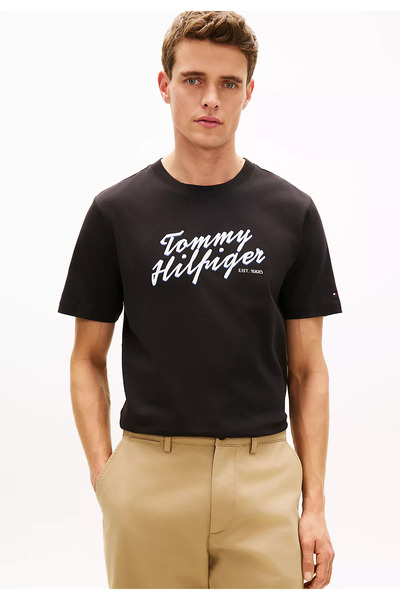 Tommy Hilfiger Men's Regular Fit Logo Signature Round Neck Short Sleeve Black...