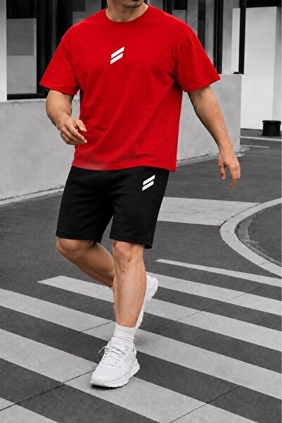 FAEL LİFE Unisex Wide-Let T-Shirt and Shorts Set with Double Line Print