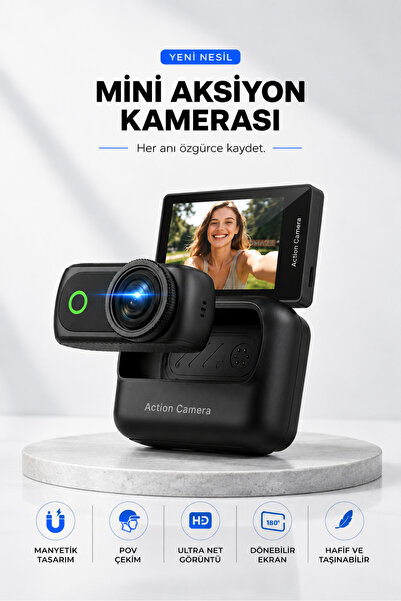 Omaze 4K Ultra HD Hareketli Ekranlı Profesyonel Aksiyon Kamerası Manyetik Tut...