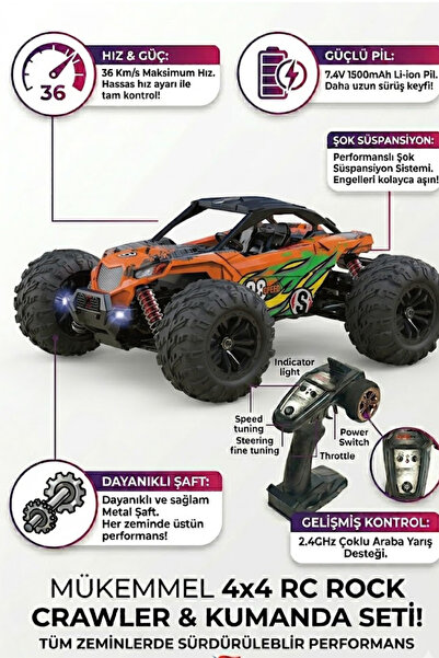 welcomein Oyuncak 2.4 GHz 1500 Mah Şarjlı Pil 36 Km Hız Yapabilen Rc Yüksek T...