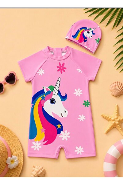 Lolliboomkids Costum de baie pentru fete, cu mânecă scurtă și fermoar la spat...