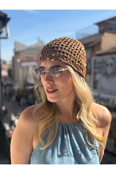 gingillo aksesuar Camel Pullu Örgü Saç Filesi Bere