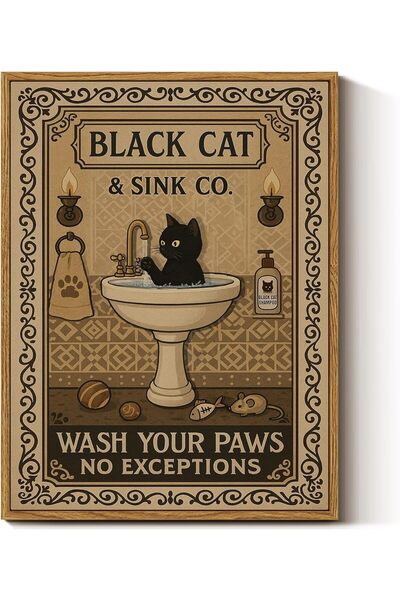 ALAYRA International Funny Bathing Cat Canvas Wall Art with Outer Frame for B...