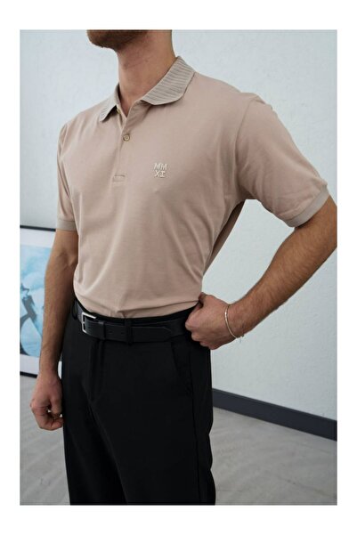 perasttesktil Men's Polo Neck T-Shirt with Embroidery on the Front