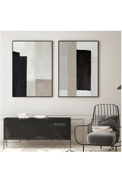Generic Fmeyart Contemporary Abstract Black And Beige Oil Prints Canvas Paint...