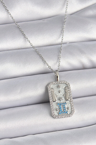 Generic Brand 316L Steel Silver Color Chain Gemini Zodiac Sign Zircon Stone W...