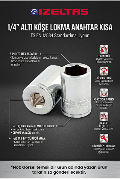 İzeltaş 1/4" 4mm Altı Köşe Lokma Anahtar