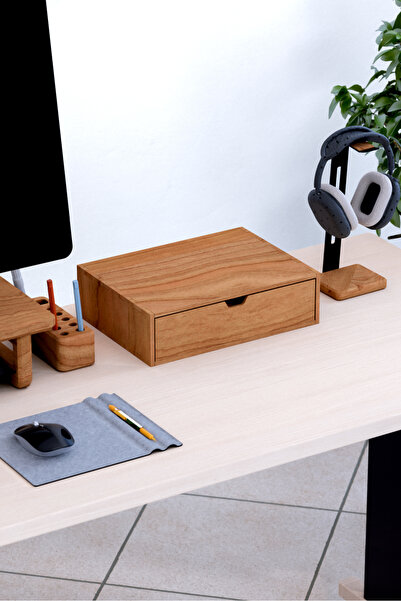 Woodsaka Desna Single-Drawer Cabinet & Monitor Stand - Cherry |   34 cm X 25 cm X 9.6 cm |