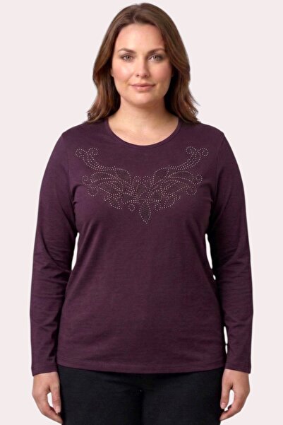 hadiora Women's Purple Stone Detailed Combed Cotton Blouse