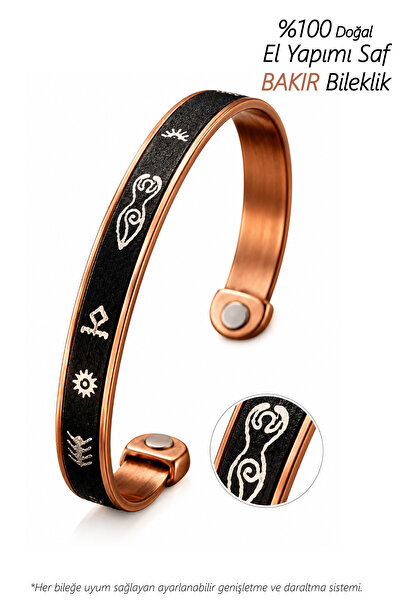 Seay Pure Copper Bracelet Handmade Adjustable Viking Rune Pattern Men's Women...