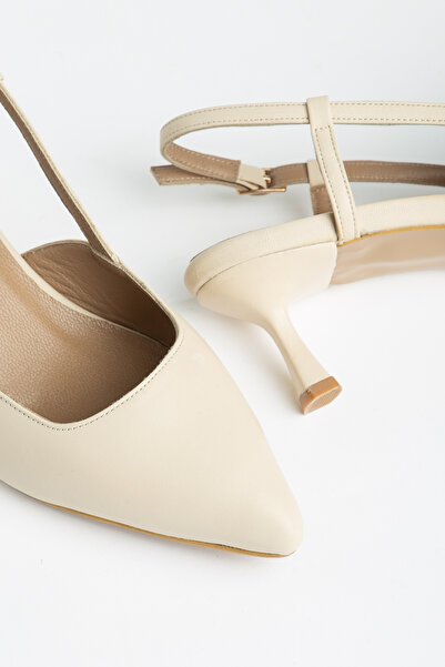 Pier Vino Genuine Leather Slingback Beige Color Women's Stiletto Pointed Toe ...